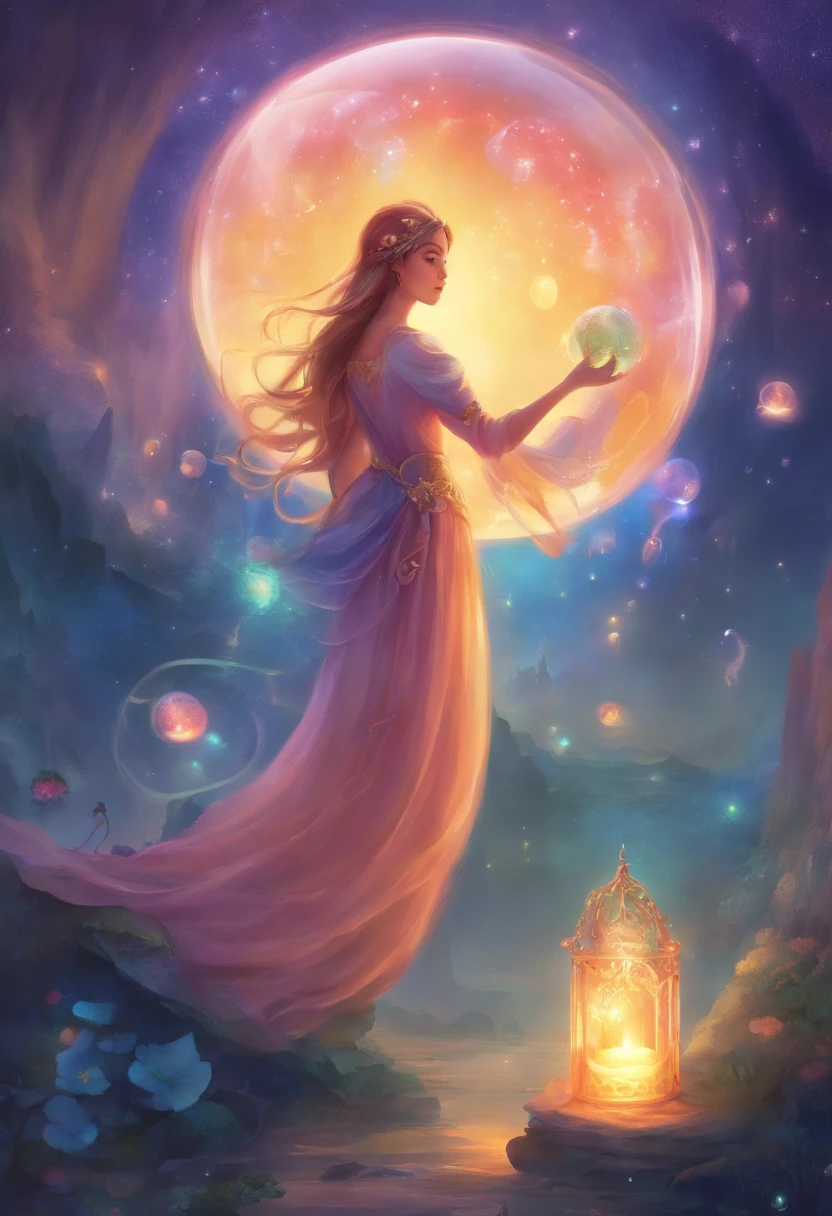 Candle and soap bubble fantasy,Dim lighting,Healing,mysterious,Different world.