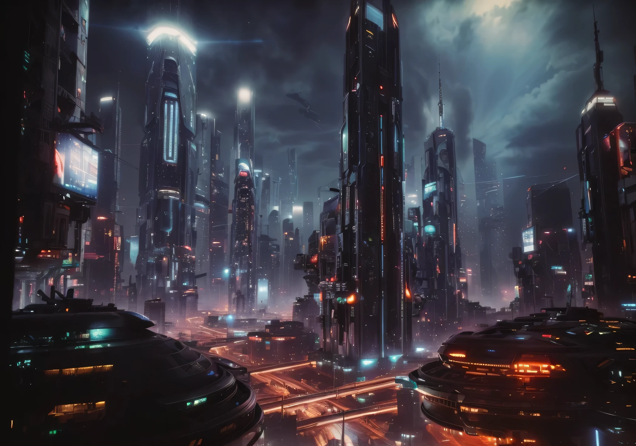 cidade futurista at night with lights and skyscrapers in the background, cinematic science fiction shooting, dystopian futuristic city, dark cidade futurista, hyper-cidade futurista, photo of cidade futuristascape, Dystopian Cyberpunk City, cidade futurista cyberpunk, portrayed as a science fiction scene, otherwordly cidade futurista, future science fiction scene new york, cidade futuristascape, cidade futurista scape, cidade futurista