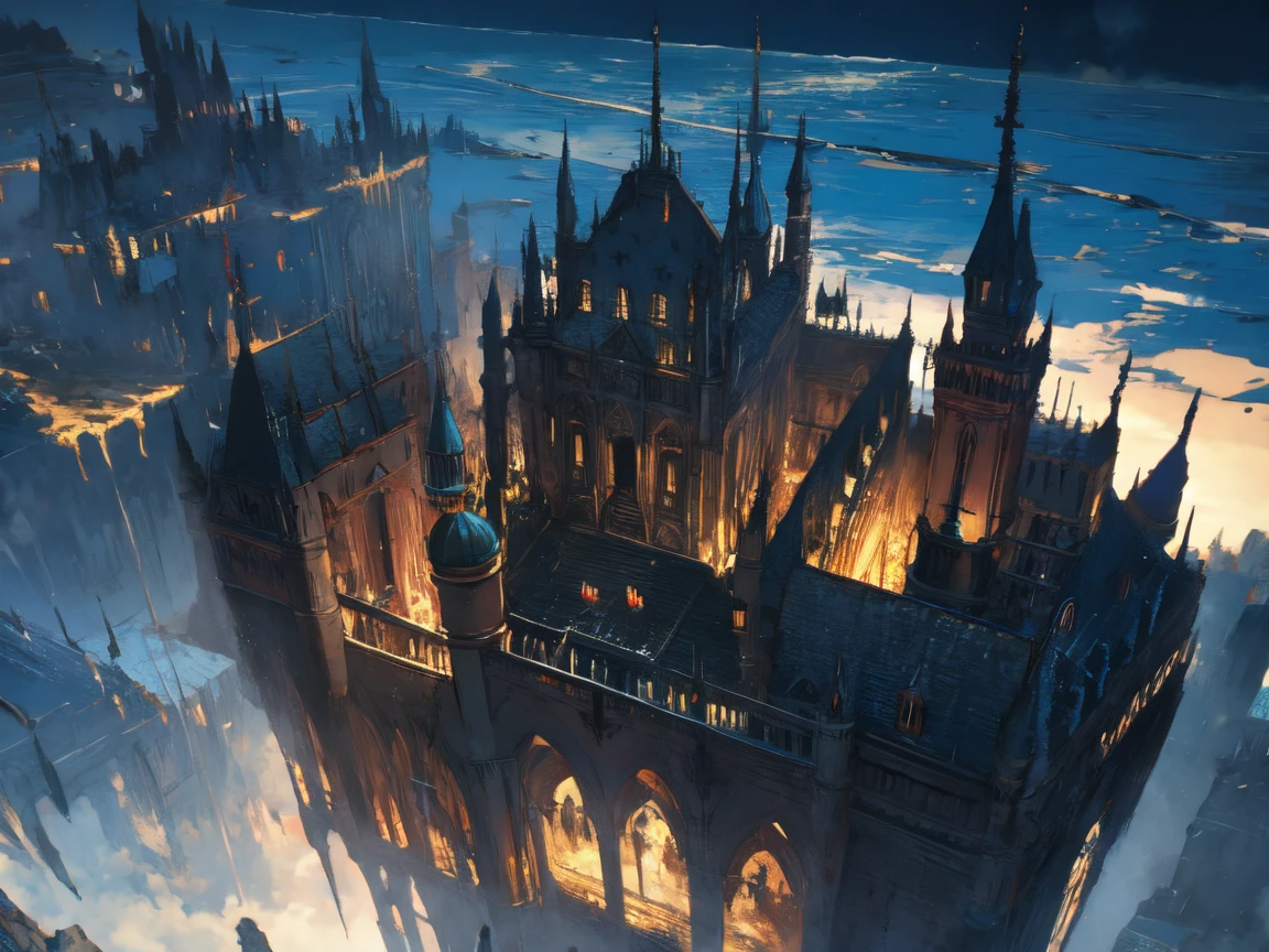 comics，castle flying in the sky, full of air