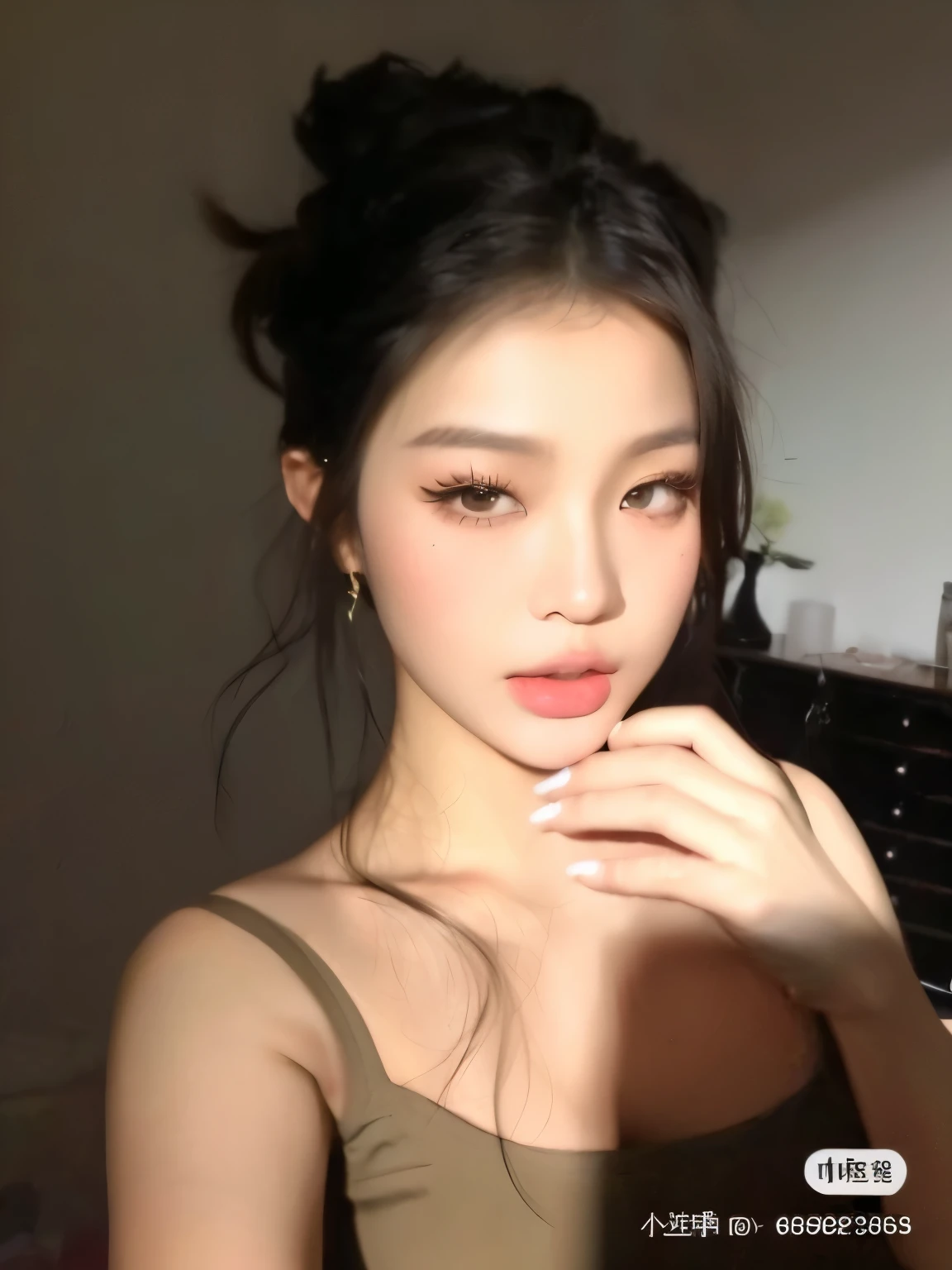 Araped woman wearing brown top and messy bun, Sexy face with full makeup, linda mulher korean jovem, beautiful asian girl, gorgeous chinese model, beautiful aesthetic face, korean, Mulher sul-korean bonita, mulher korean jovem bonita, Best Face, asian beautiful face, young cute white asian face, Instagram Templates, Southeast Asian with a round face