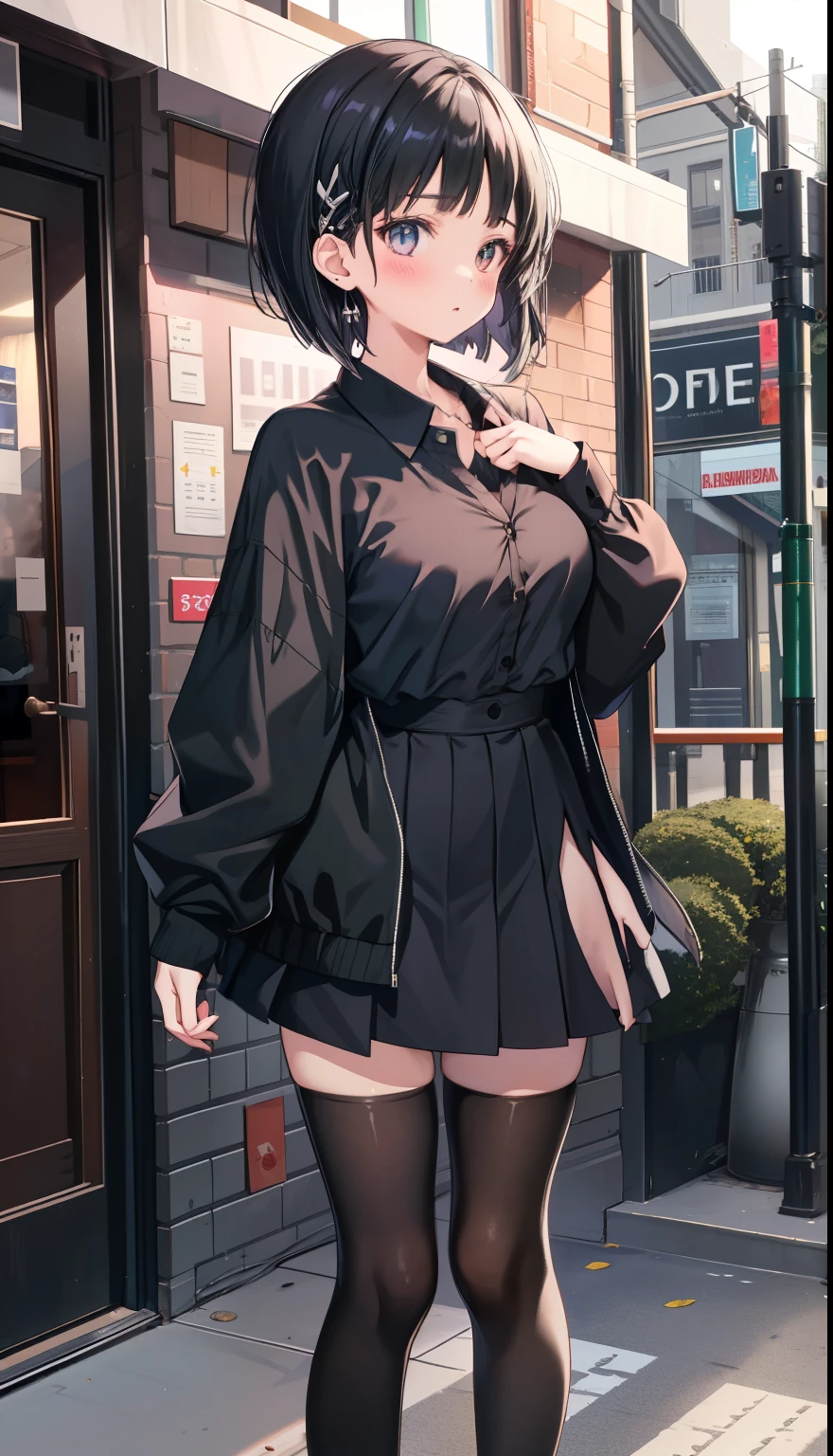 (short cute girl，small young student，young delicate girl）,（masterpiece，Top quality)，patterned skirt，skirt lift，Pinching skirts，long black hair