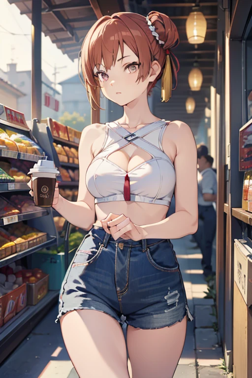 Soft cream, cute, Pitiful, Girl, short hair, Beach House, Swimwear, counter, Fast food clerk, Fast Food Worker, Misaka Mikoto, 1girl, black choker, uhd, retina, masterpiece, ccurate, anatomically correct, textured skin, super detail, high details, high quality, best quality, highres, 4K