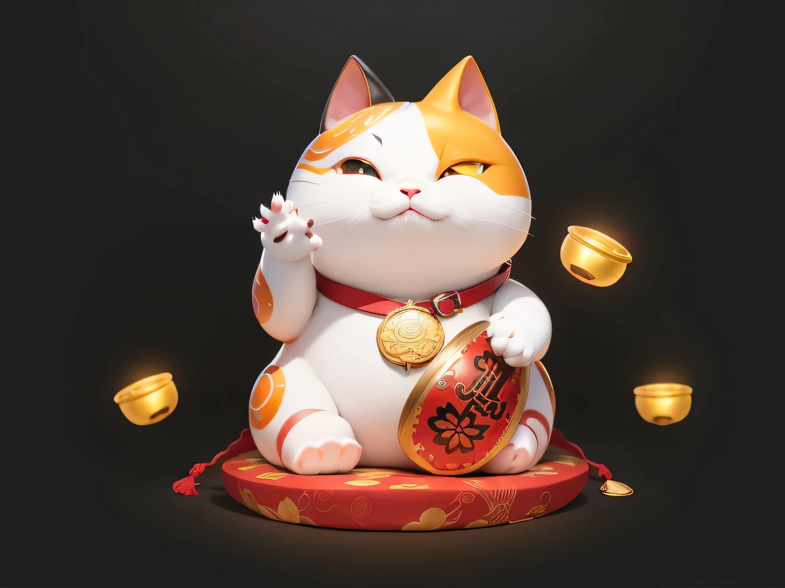 Anthropomorphic Turtle,Cute cat,There is a red collar around the neck,Beckoning pose with right hand,The ground is covered with gold coins,Silk dress,Ceramic Material,Large Eyes,Red Wall,Chinese Culture,Zubrash,Dramatic lighting,Full body portrait,Hentai Realism,Fine details,Like the picture,Film lighting,Intricate details,Rendering with Octane,Unreal Engine,8K--ar9:16 --testp --upbeta