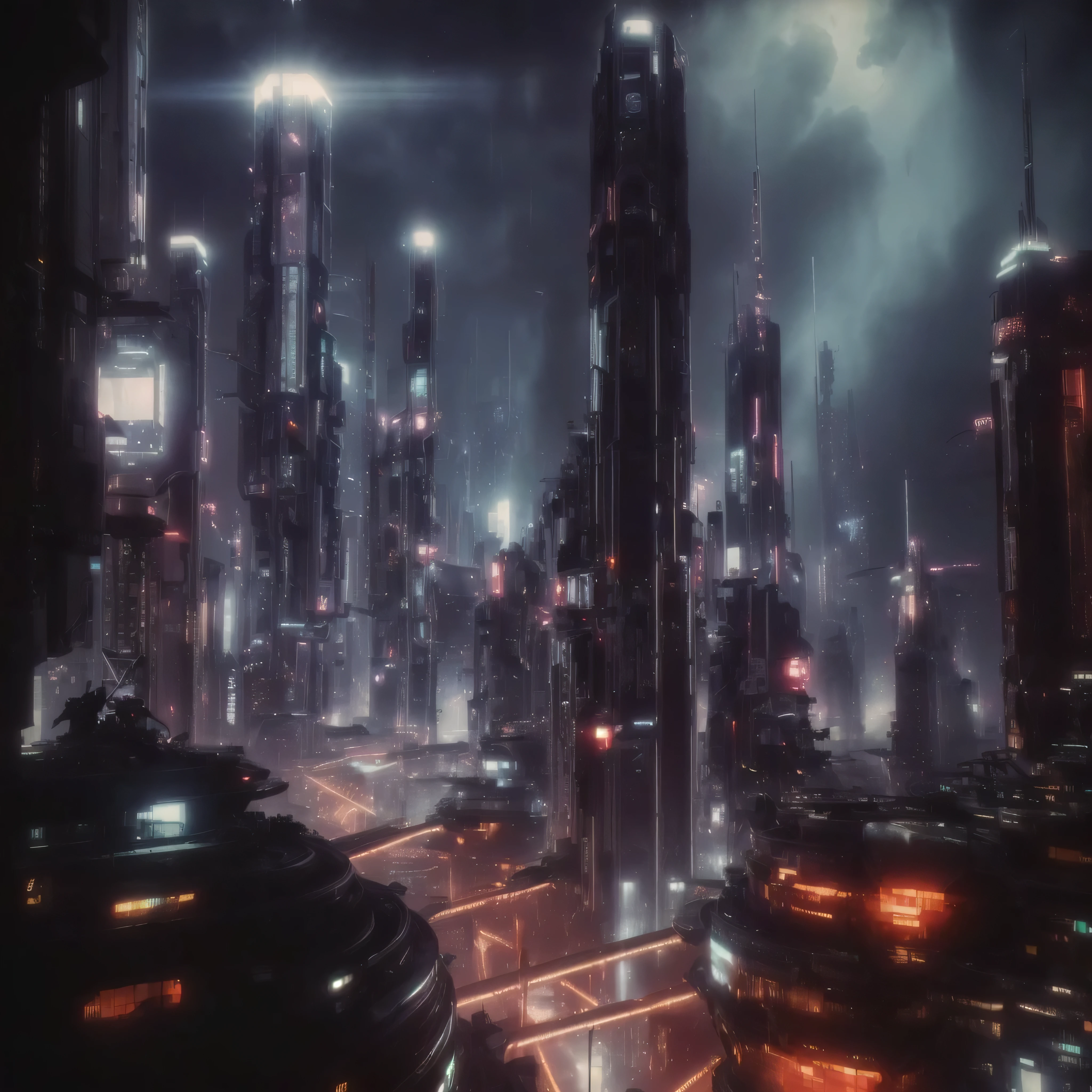 cidade futurista at night with lights and skyscrapers in the background, cinematic science fiction shooting, dystopian futuristic city, dark cidade futurista, hyper-cidade futurista, photo of cidade futuristascape, Dystopian Cyberpunk City, cidade futurista cyberpunk, portrayed as a science fiction scene, otherwordly cidade futurista, future science fiction scene new york, cidade futuristascape, cidade futurista scape, cidade futurista