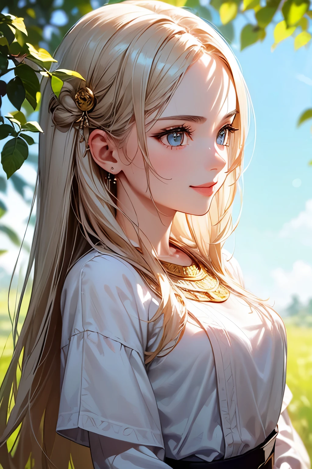 ((Biologically correct limb count))、(( Illustrations including faces))、4K、Masterpiece、((Focus on the face))、((Symmetrical, well-proportioned facial features))、Eyes with delicate depictions、Beautiful woman、Outstanding style、Slender Body、(shirt、High heels、((skirt)))、(Looking up、smile)、((Upper body close-up))、The background is the shrine grounds in the morning.、((Realistic photo))、profile