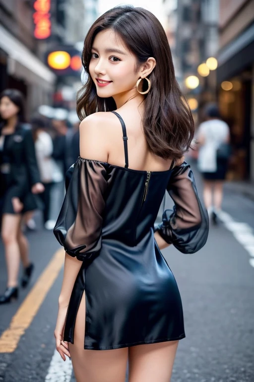 ((****************))、8K highest quality, Tabletop, 写真のようにRealistic, Very detailedな, 超A high resolution, to be born:1.3),1 female, Beautiful Japanese actresses, Age 15), Double Eye,mile), Detailed face, wearing large ring earrings，赤いアイシャドウin派手なメイク，light brown delicate middle cut hair，髪の先端は波状inす，Elegant hairstyle，fine eyes,Slender actress，, Hips get smaller, Side Boob Barbosa),((Butt crack)), ((Bare waist)), ((Bare back:1.3)),Sexy sheer silk hostess dress:1.2),from behind), up looking_in_audience, break long black hair, BREAK ceremony, Red carpet, A large crowd gathers:1.5),after that, Tabletop, to be born写真, highest quality, Realistic, Very detailedな CG Unity 8k 壁紙, Written boundary depth, Cinematic Light, Lens flare, Ray tracing,Very beautiful face, Beautiful Lips, Beautiful Eyes), intricate detail face,(Very detailed)) 1girl in, 暗闇in, Deep Shadow, Cute Korean Girl, 赤いアイシャドウin派手なメイク，Her shortcut, 繊細なライトブラウンの髪はサイドウェーブinわずかに乱れています.，wearing large ring earrings，K-POPアイドル, 1 girl,Very slim and slender fit muscular body:1.3),(Looking at Viewer))Big smile:1.3), Sleeve Fashion City Night, Hand Accuracy，Dark Night,Neon Signs),Blurred Background), Fashion Street Night)No people in the background:1.3), Beautiful earrings, bracelet, necklace, pantyhose, Clear Eyes, Walking,pale skin),Big Eye Ace Forward,(Upper Body Shot)),(super mini color silk dress:1.3))Brown Hair)(Tight-fitting lace dress)),See through), Open chest, Very slim, Mid-chest, return(shrapnel)), ((See through)), ((Middle butt)), Ultra Super Mini Skirt, Updo,((Spread your thighs))， pose with a little butt sticking out)，Shooting from below:1.4,The body is frontal