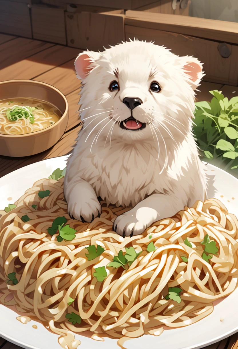 cute otter washed away with noodles,Big tears,