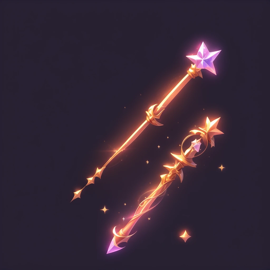 Game Icons institute, Game Icons, Cute long magic wand, No humans, Star-shaped wand, Black background, still life, Simple Background, Particles of light, Shine,