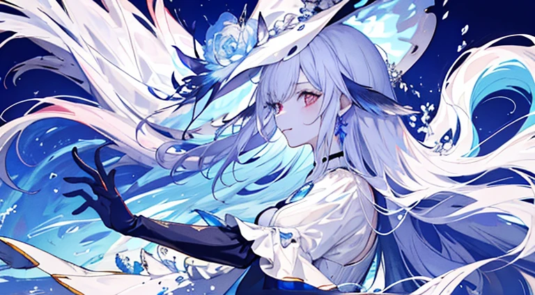 ((tmasterpiece:1.4,Best quality))+,(hyper-detailing)+,(Ultra-detailed eyes)+,(winged ears:1.5),
(cute girls),15year old,(dark red eye:1.15),Long gray hair,dual horsetail,Bushy hair,red hairband(wariza:1.2),pale-skinned,Think hard,ssmile,bloods,blood stain
(She wears conservative blue, red and black dress,red pattern,Lots of fluff:1.5),(Black gloves:1.4)The sleeves are long,pearls necklace,Black earringerfolk,The coralenghua,gem jewelry,Ocean of fish and trees,White witch hat,Conch headdress,clarinet,sing,fish flocks,Fishbone decoration,Place your hands behind your back,Turn your head forward,the shark,whales
(Fishtail:1.1),
(dawn light:1.2),
(Thick black and white:1.16),(depth of fields:1.4)Complicated details,color mixing,Detailed route,Excellent,super detailing,The content is very detailed,(hight contrast:1.11),ventania,Amazing cleavage,beautidful eyes,messy hair,(best illuminate,Extremely Delicately Beautiful), ((movie light lighting)), (seen from the side:1.3),8K,tmasterpiece,Best quality,cinematic Film still from,1 plump girl,floating in sky,Intertwined clouds,cloud,(Close-up cleavage:1.1),bright,cheerful,Interesting,gentlesoftlighting,(bauhause,shape,line engineering,Abstract:1.1)offcial art, Unity 8k Wallpaper, ultra - detailed, Beautiful and beautiful, tmasterpiece, Best quality, (dynamic angle:1.4),romantic depth of field exotic_dances,Perfect NwsjMajic,(tmasterpiece,top-quality,Best quality,offcial art,Beauty and aesthetics:1.2),The content is very detailed,rich colourful,highest details,