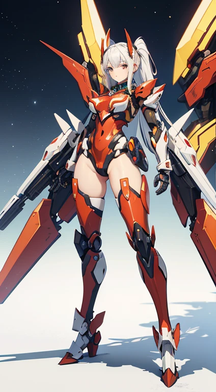 (masterpiece, best quality, high resolution, ((big breasts)) 1 cyberpunk style alien female mecha, red eyes, mecha face,,( white background, stickers. Redmond), ((full body standing)),
