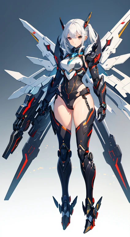 animesque,Top image quality,The ultra -The high-definition,8K,Close up of flying person, Huge mech wings, female mech, mecha asthetic, Girl in Mecha Cyber Armor, cool mecha style, Beautiful streamlined full body concept art, Future mecha animesque, mechanized valkyrie girl, pristine concept art, 2. 5D CGIanimesque fantasy artwork, animesque mecha aesthetics,White and red leotard,metalic armor