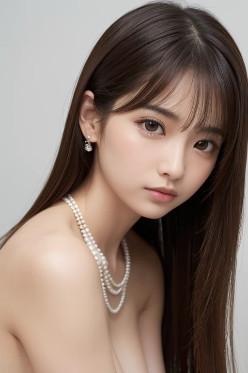 (Highly realistic photos, High resolution, Detailed face, Fine Eyes), ((Photographed in front of a white wall))、Japanese women, OL, various expressions, alone:1, Slim figure, Mr.々Hair style, Only one person is in the photo、nude、Completely naked、Photographed in natural light、Simple Necklace、Don'Don'Don't look at the camera、profile、Pink brown hair color、Bob Hair、The photo shows the body from the knees up、Many moles、On all fours