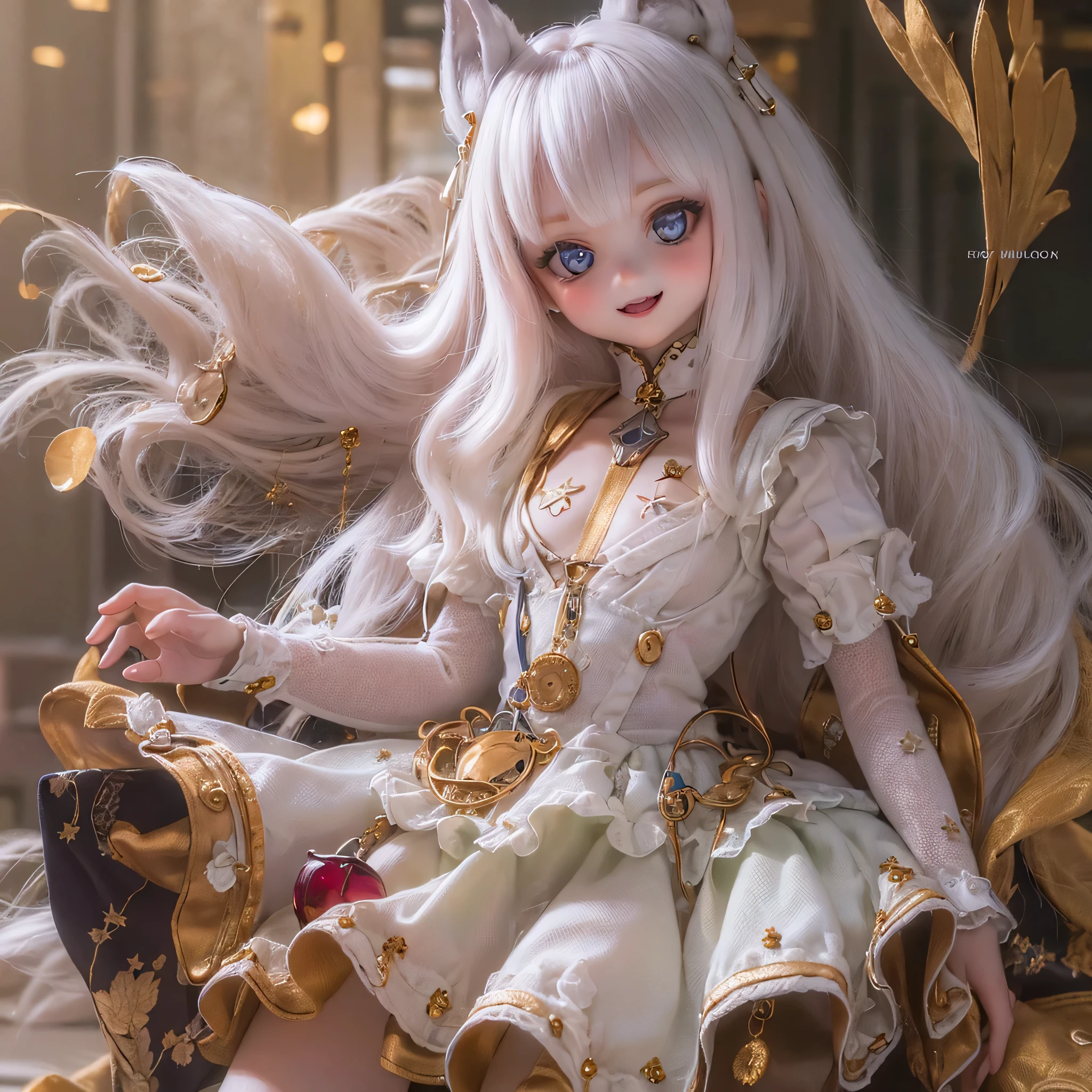 (highest quality, High resolution, Realistic:1.37),Very detailed, Beautiful details,Beautiful lip detail,Very detailed目と顔,Long eyelashes,One Girl,Portraiture,Sharp focus,Vibrant colors,Soft lighting,Fenrir Girls,Fantasy elements,Snow Scene,ice magic,Flowing hair,Heavenly beauty(((((whole body)))))(((((Princess Dress)))))cute  ****  cute  whole body  (((Cute pose)))(((((((child)))))))(((pretty girl)))flat chest shoesタイツ contrapposto、Smiling in a short dress