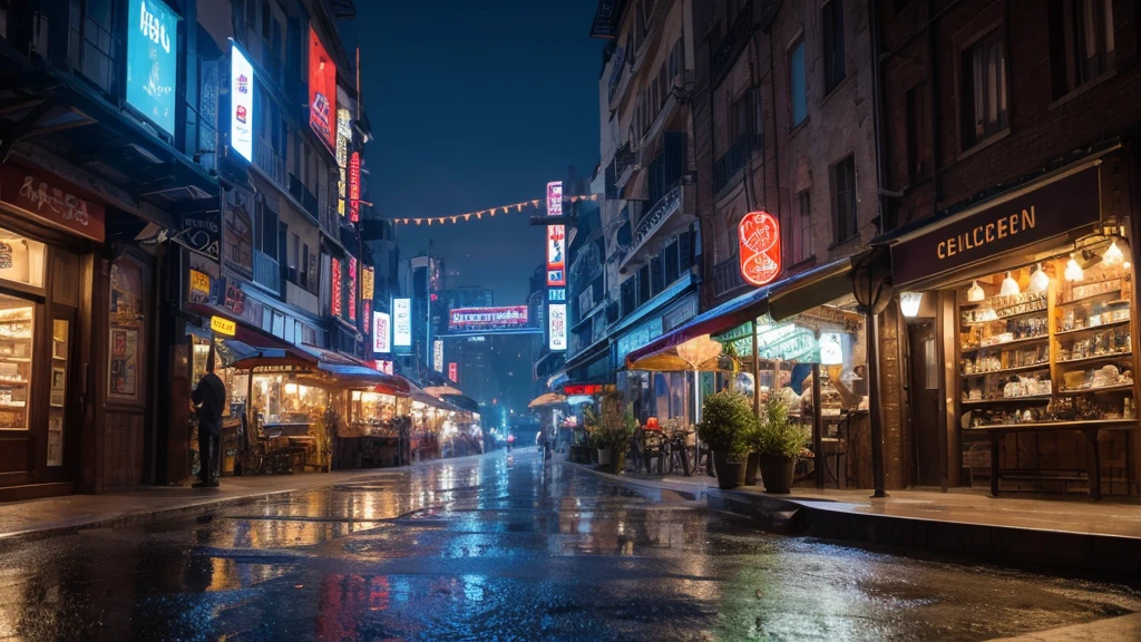 ((masterpiece)),((highest quality)),((High detail)),((Realistic,)) Future City, There is a deep canyon in the middle, Architecture Street, Bazaar, bridge, cyber punk, European architecture, Rainy night, neon, Futuristic bikes