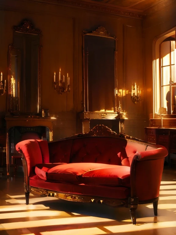 Western-style sofa、John Lobb、Premium boots、Western-style building、A spotlight is shining on a pair of shoes on a Western-style round table.、Brown color shoes、City 2