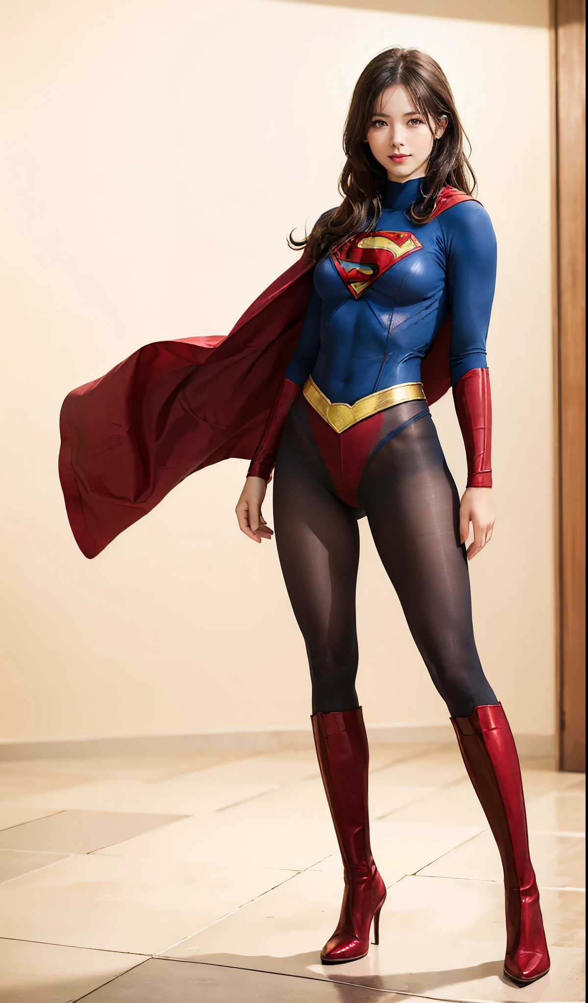 No background、(((Beautiful legs in black tights.)))、(((Legally express the beauty of your smile)))、((((Make the most of your original images)))、(((体にぴったりフィットするSupergirl Costume)))、(((Supergirl Costume)))、(((Beautiful hairstyle)))、(((She is winking cutely.)))、(((Please wear black tights....、Wear red boots)))、((Best image quality、8k))、((highest quality、8k、masterpiece:1.3))、(((Preserve background )))、Sharp focus:1.2、Beautiful woman with perfect figure:1.4、Slim Abs:1.2、Wet body:1.5、Highly detailed face and skin texture、8k