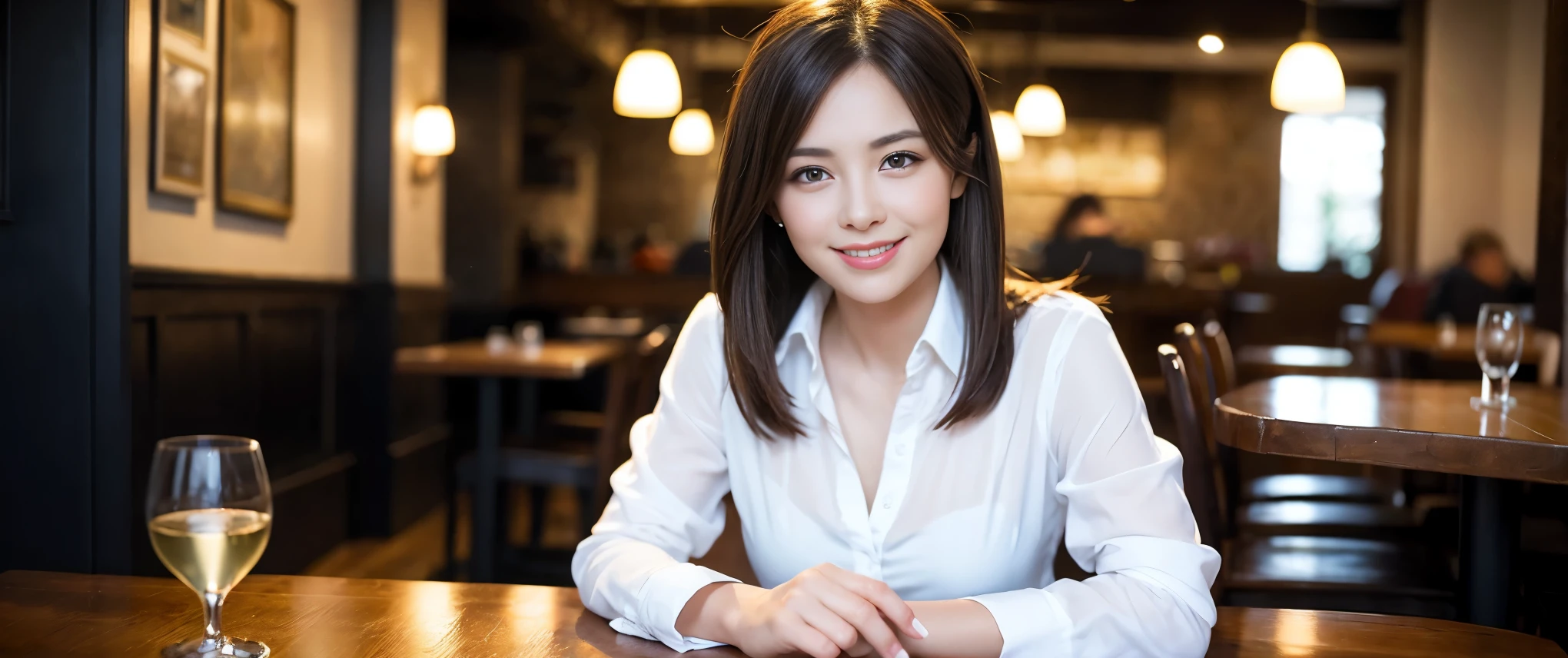 ((highest quality、8k、masterpiece:1.3))、1 male、1 female、Couple、spouse、Couple、Slim body、((Bob Hale、Straight hair:1.2)), (Realistic, Intricate details:1.2), Wine glass on the table、Shine light on your face、 Amazing view of the sunset sky and clouds、Amazing mountain views、A bright smile、The wonderfulness of smile、Bright image、The beauty of wine, Beautiful Face, blue eyes, The light shines on your face, Blushing, short hair,Bright Face、 (Age 37), 39 years old, red wine 、Appetizers、Italian food、Wine bottle、Champagne、sparkling wine、Two beauties、Brown Hair、Shortcuts、Long sleeve shirt、dress、Pretty Woman 1, (Slim face), (The body is slim), (Brown Hair), (Shortcuts), cheeks turn a little red,Attractive beauty、restaurant, In a prominent place (From the waist up) Nova Frog Style, actress, model, Upper Body, White wine, slim, wine glass, Wine glass placed in the center, smile, (smile: 1.15), Beautiful fine grain, Depth f/2,saturation, High Contrast, Strong light and shadow,Moist Body:1.5、3D texture、Delicate eyes、Brown Hair、The hair is very shiny、