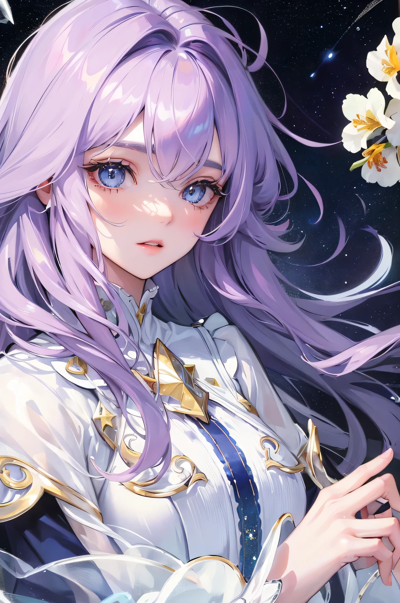 high high quality,tmasterpiece,Delicate facial features,Delicate hair,Delicate eyes,Girl's eye details,Long eyelashes,gem-like eyes,Crystal texture,Glazed texture,Onyx texture,Bright,glitters,high light,Gradient,Iris gradient,beautiful pupil,There are rivers of stars in the eyes,Highly detailed,high-definition picture quality,Bright colors,Depth of field effect,Star background,8K high quality detailed art(Delicate facial portrayal)(Fine hair depiction)(highest quality)(Master masterpieces)(High degree of completion)(a sense of atmosphere)8k wallpaper,tmasterpiece,Best quality at best,ultra - detailed