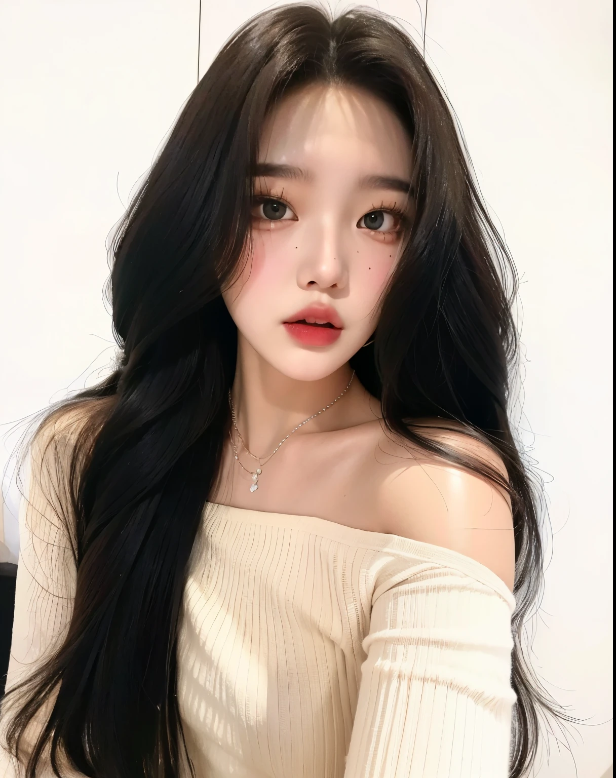 Close up of woman with long black hair and chalk, Best Face, Brutal Korean Goth Girl, She has black hair with bangs.,  korean, Mulher sul-korean bonita, 귀엽고 사랑스러운 korean 얼굴, 젊고 사랑스러운 korean 얼굴, Korean facial features, linda mulher korean jovem, Blackpink Jisoo, mulher korean jovem bonita, Black Hime Hair Cut, Jinyoung Canella