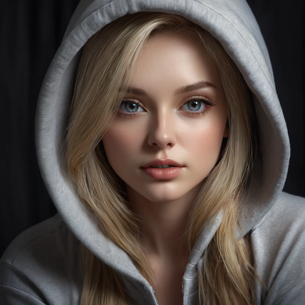 1girl, long blonde hair, perfect eyes, perfect face, perfect body, large breasts, wearing a hoodie and short shorts, (best quality,4k,8k,highres,masterpiece:1.2),ultra-detailed,(realistic,photorealistic,photo-realistic:1.37),detailed face and eyes,extremely detailed face,beautiful detailed lips,detailed hands,flawless skin,volumetric lighting,dramatic lighting,cinematic lighting,chiaroscuro lighting,intricate detail,ultra-fine details,hyper-realistic,highly detailed,photorealistic portrait,stunning beauty,gorgeous,elegant,sensual,fashionable,alluring,dreamlike atmospher 18 years