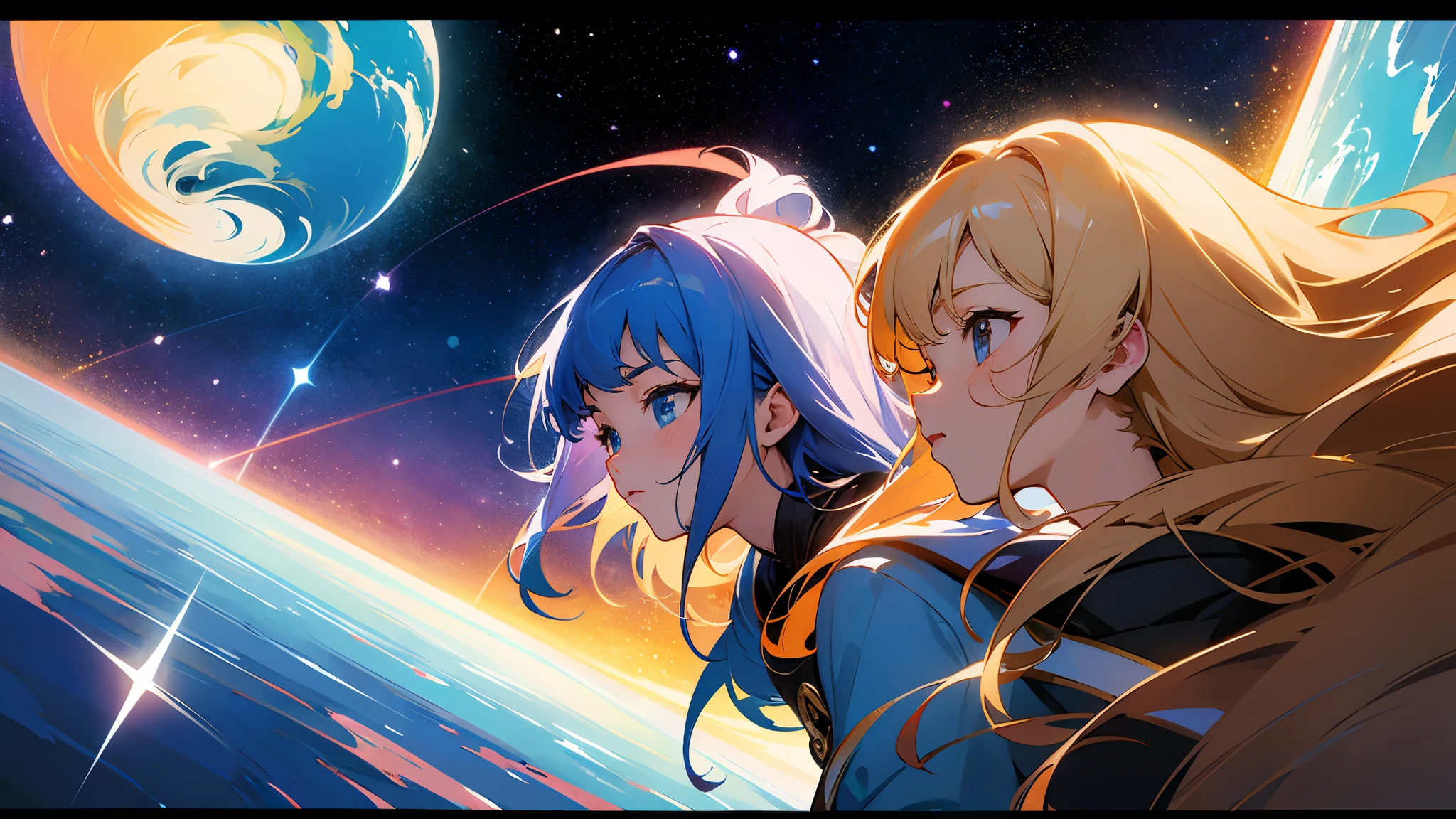 (masterpiece、Best Quality: 1.2)、Provocative composition、Low - Angle、From below、Look Up、Cinematic Anime、universe、universe、milky way、Cosmos、惑star、star、universe飛行士、whole body、Super detailed、Beautiful Face、Fine grain、Anime clips of three girls floating in great detail、Correct Anatomy、Incredible Absades