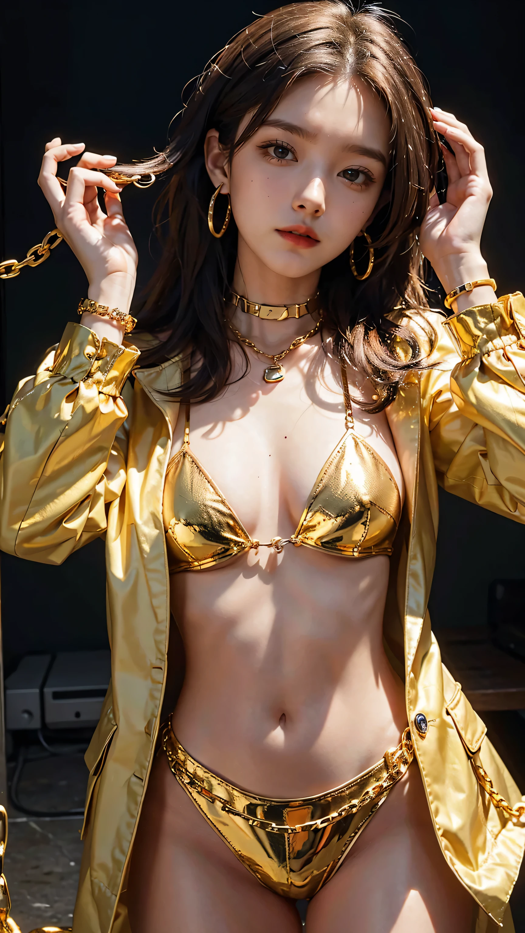 Gold handcuffs on the chain, around the neck