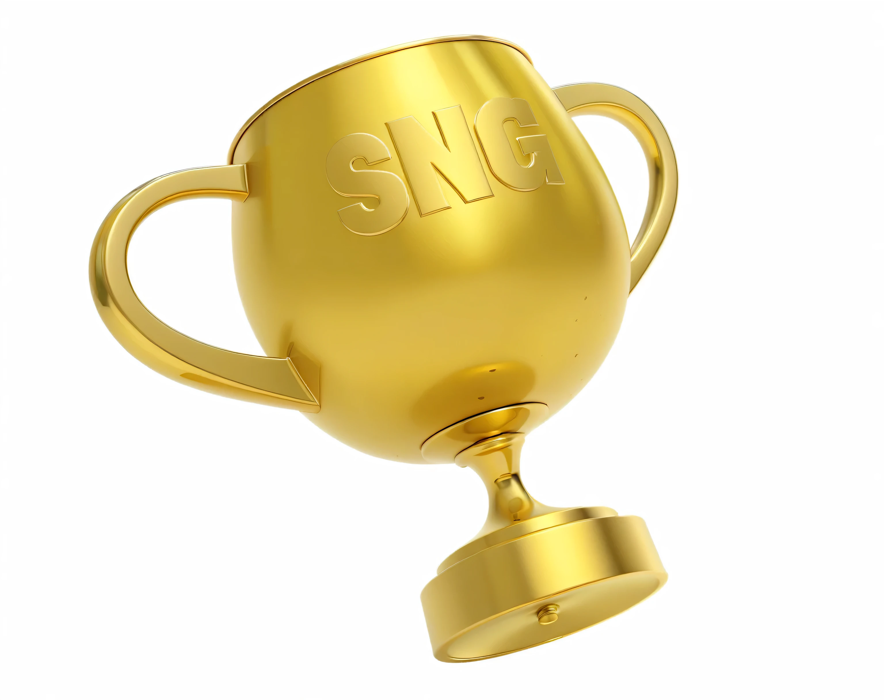 A 3D trophy with a gold texture, rendered in 3D with a C4D style. The image showcases smooth textures, set against a white background with a soft light source to highlight the details, featuring ray tracing effects, in 4K resolution；