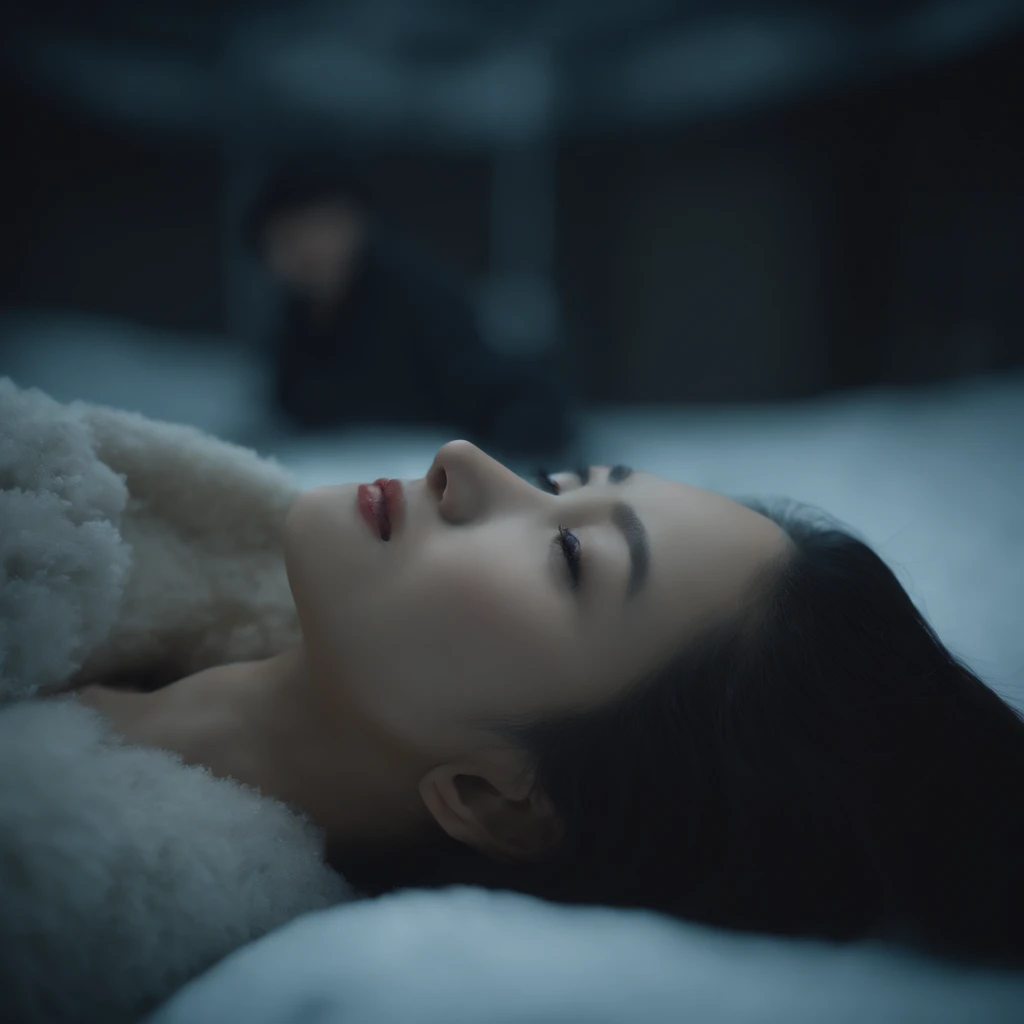 a beautiful chinese woman, lying down in a frozen cell of a unit 731 human experimentation lab in harbin, manchuria, china in 1937, (best quality,4k,8k,highres,masterpiece:1.2),ultra-detailed,(realistic,photorealistic,photo-realistic:1.37),extremely detailed eyes and face, beautiful detailed lips, longeyelashes, detailed clothing, detailed background, dramatic lighting, moody atmosphere, cinematic composition, somber tones, muted colors