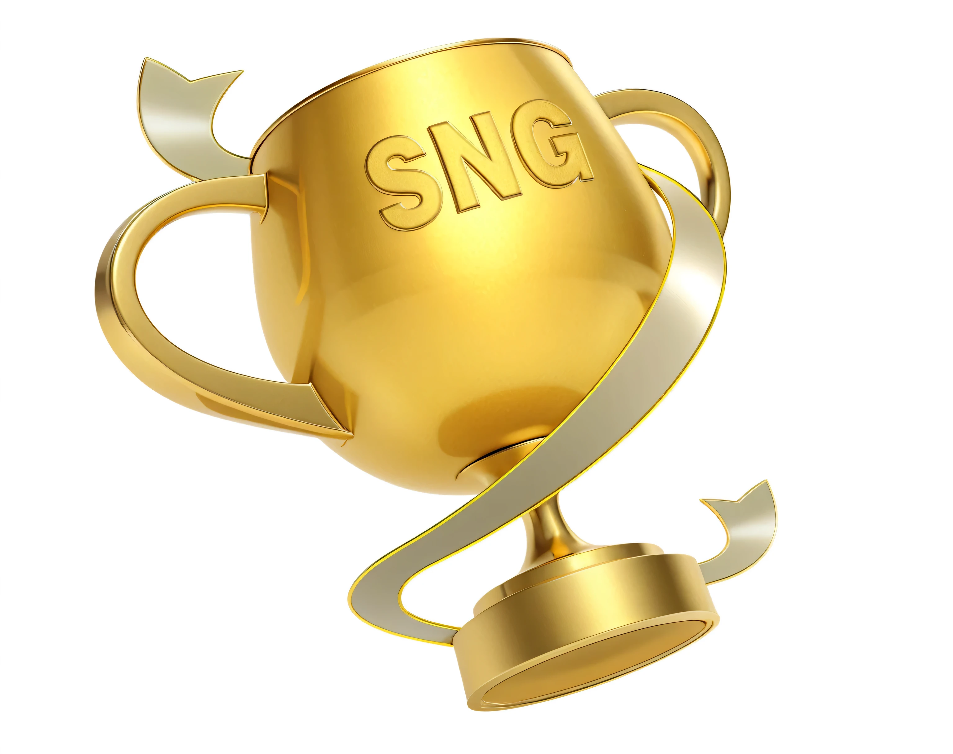 A 3D trophy with a gold texture, rendered in 3D with a C4D style. The image showcases smooth textures, set against a white background with a soft light source to highlight the details, featuring ray tracing effects, in 4K resolution;