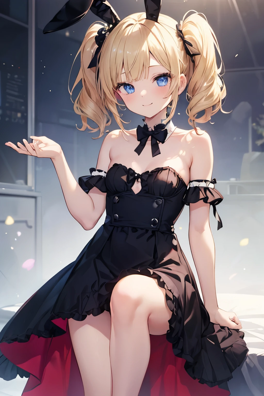 Blonde、Blue Eyes、girl、Small breasts、Twin tails、girl、Small breasts、Lolita、Bright smile、Looks about 15 years old、Petan Musume、short、目のhighlight、Sexy thighs、Bunny Girl Costume、Black rabbit ears、I&#39;m in the casino、Super sexy bunny girl、Please show me your armpits、Your eyes are so beautiful、highlight