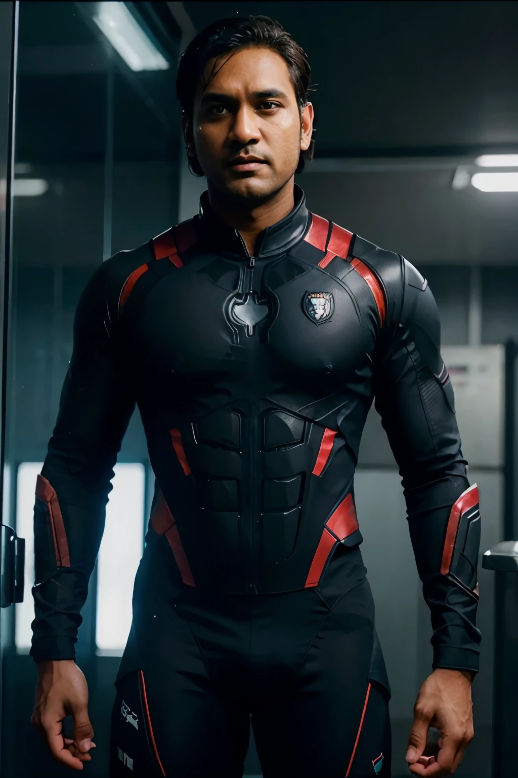m.s.dhoni in ironman nano suit beside black panther