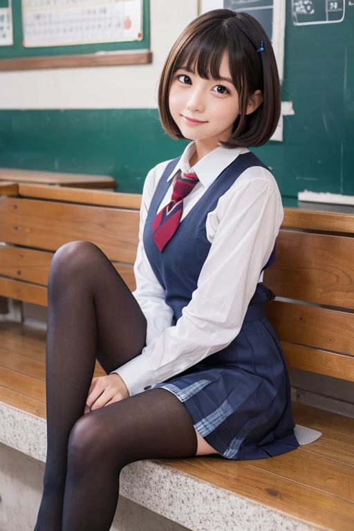 Cute Girls、Idol、Schoolgirl uniform、Bob Hair、pantyhose、sit