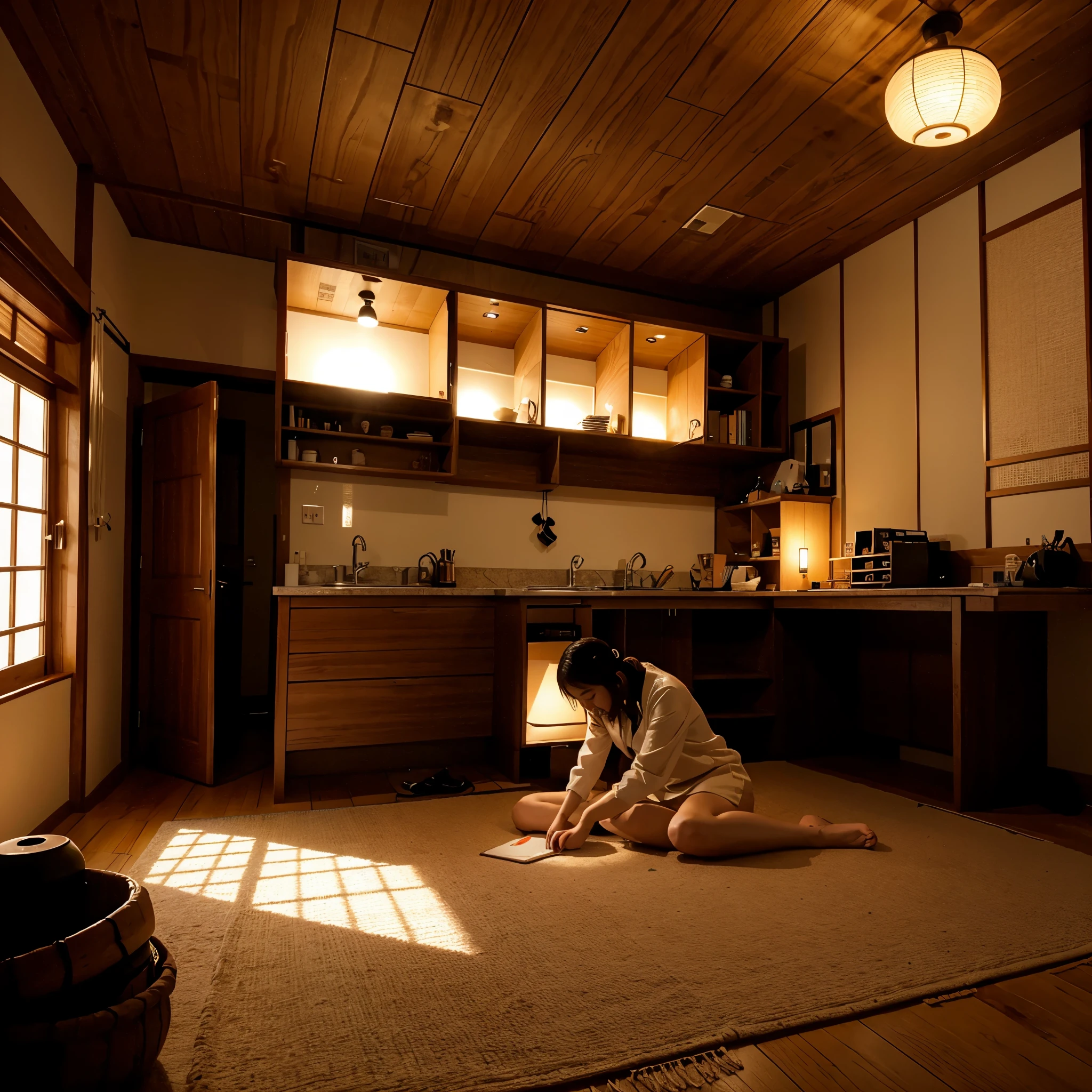 Ultra Detail,缩小Room,Reading Girl,Room,Zoom out,HD,Japanese illustration,Warm colors,Warmth,study