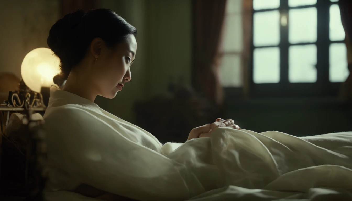 a beautiful chinese woman lying on bed,intravenous drip,crying in pain,trembling and struggling,body lies down,being experimented by japanese unit 731 scientist in human experimentation lab,in harbin,manchuria,1941,(best quality,4k,8k,highres,masterpiece:1.2),ultra-detailed,(realistic,photorealistic,photo-realistic:1.37),vivid colors,dramatic lighting,somber mood,emotional expression,high contrast,gritty textures