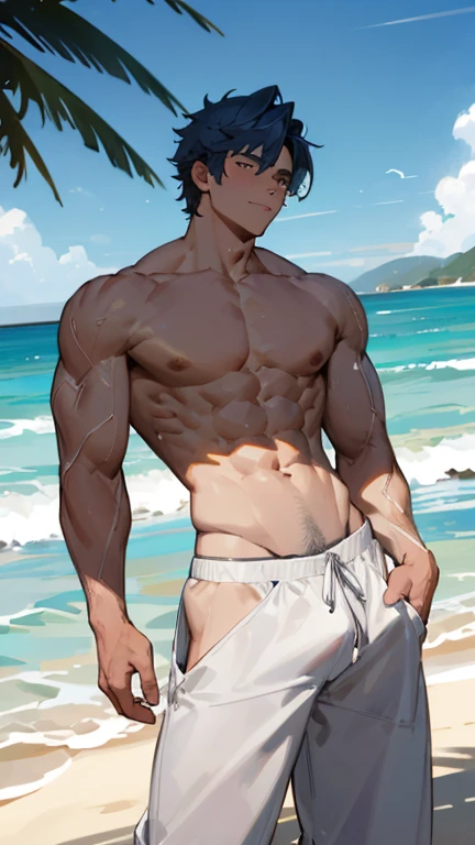 Hombre, muscular, salvavidas , en la playa 