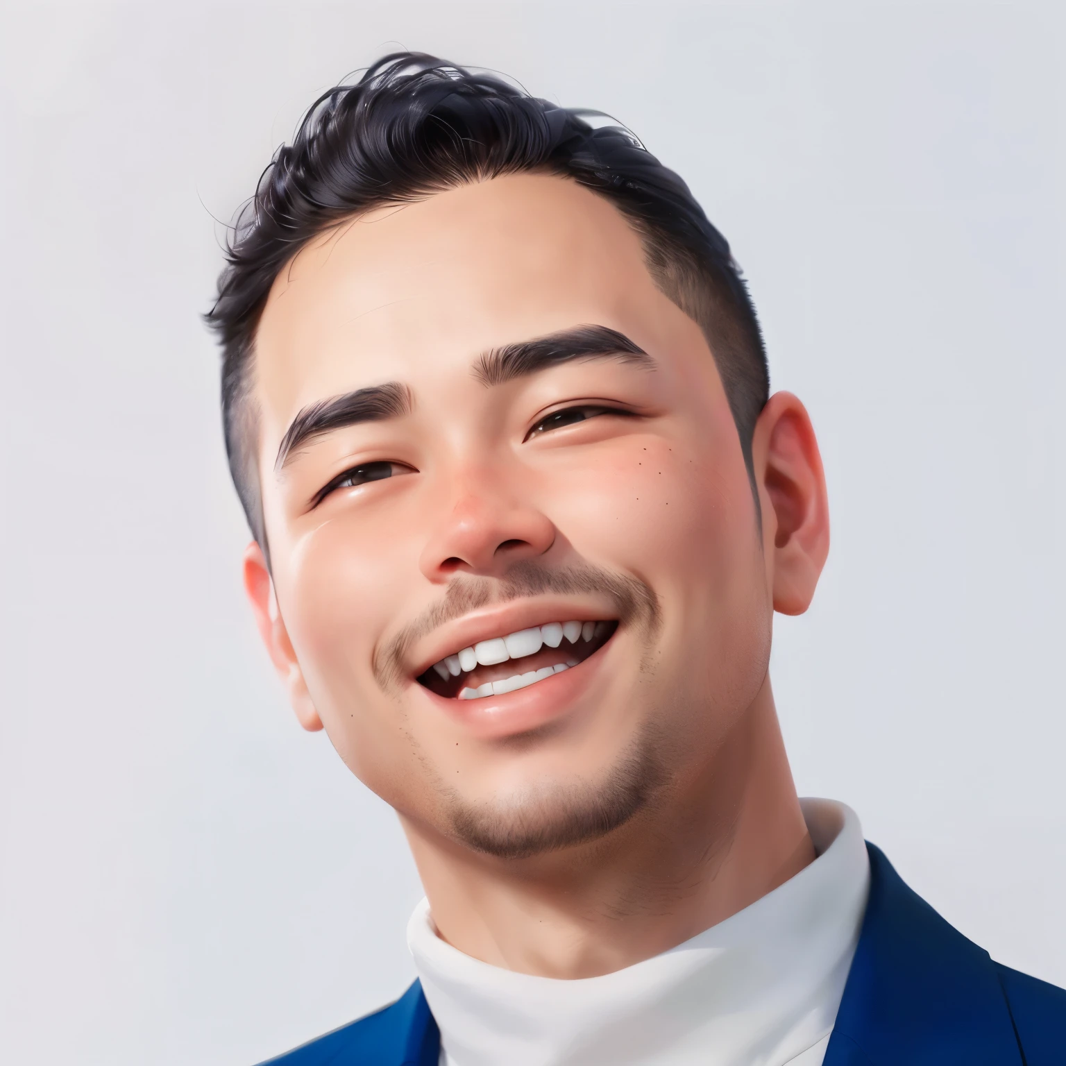 arafed man in a blue suit and white turtleneck smiling, andrew thomas huang, headshot profile picture, portrait of danny gonzalez, asian male, inspired by Pablo Carpio, asian man, ramil sunga, rick dai, khyzyl saleem, david luong, enes dirig, aykut aydogdu, reuben wu, promotional portrait