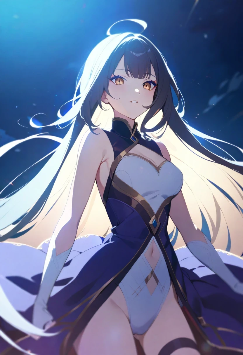 (shylily/(Twich/):1.5),(masterpiece:1.2),(best quality:1.2),Multicolor palette, Explosive color, Anime Girl, Very long hair, Low angle shot, With a very sharp sword, Fighting Stance, Movie, floating light particles, Sexy clothes, ethereal butterfly, Showing midriff, Show your thighs
