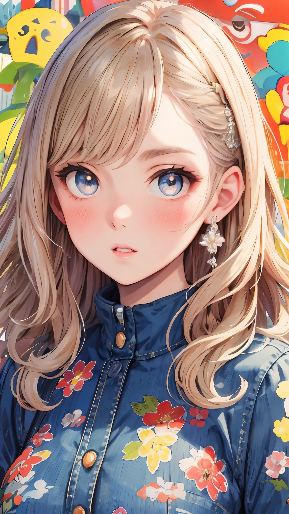 (masterpiece, best quality), beautiful woman, detailed printed cropped top, jeans, wavy hair, beautiful face, perfect face, big gorgeous eyes, parted lips, perfect slim fit body, seoul city garden, bright colors