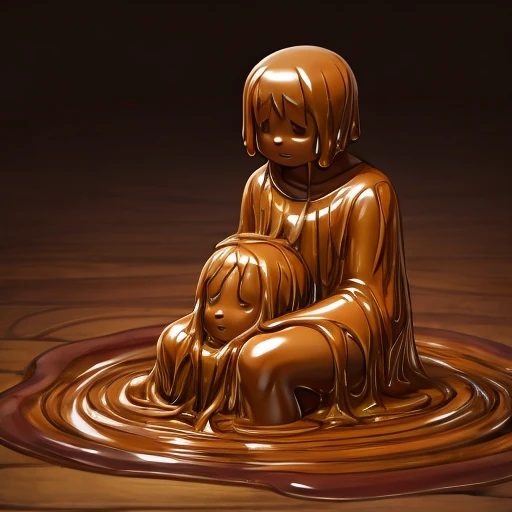 Boy and girl covered in brown slime
