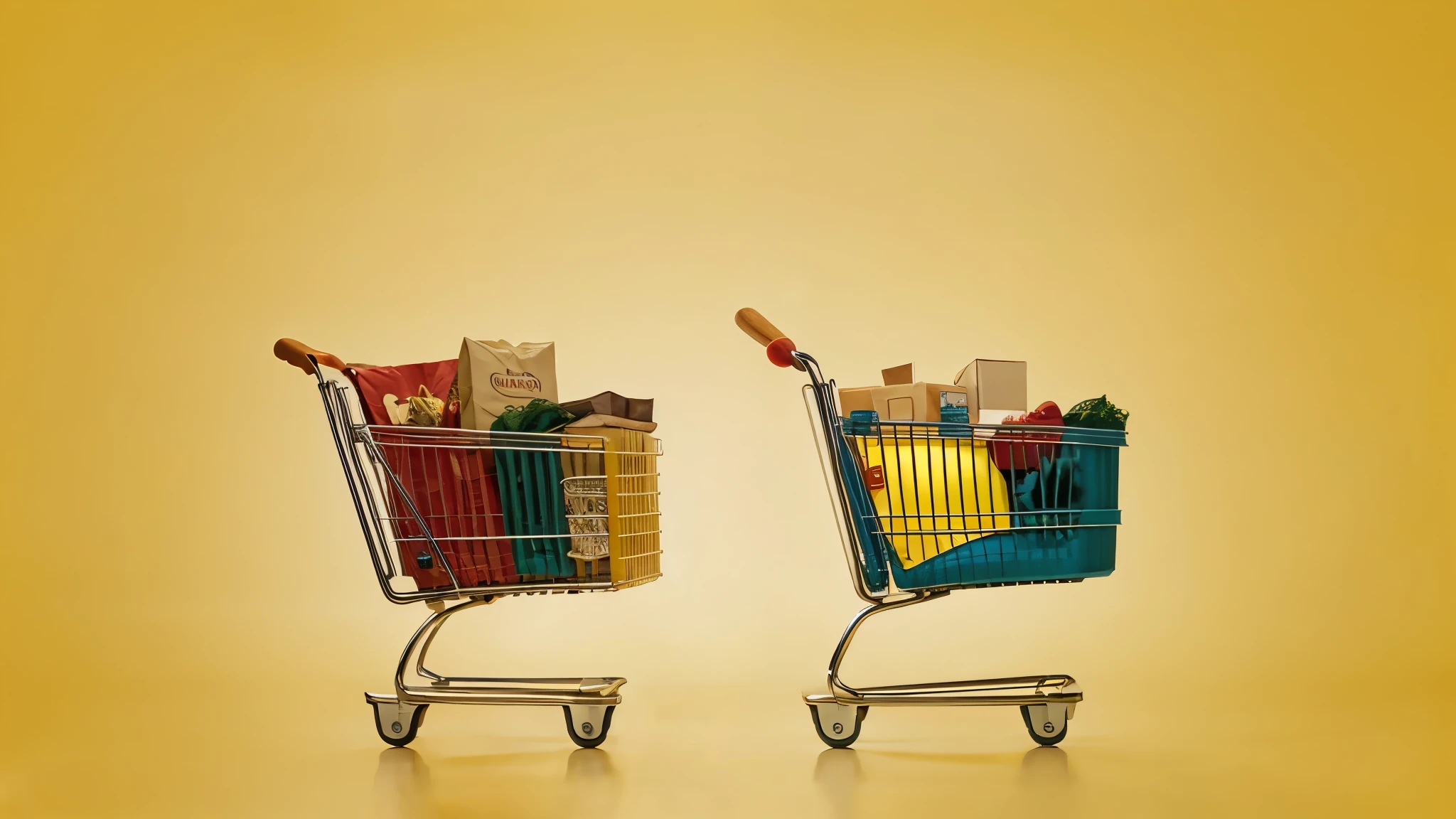 yellow background with shopping icons, sharp