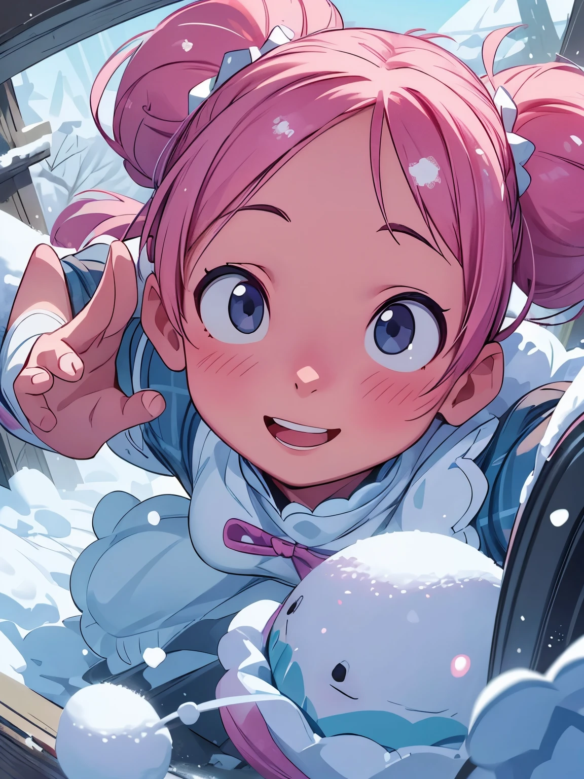 (masterpiece、highest quality、highest quality、Official Art、Beautiful and beautiful:1.2)、(One girl:1.3)Hatsune Miku、Twin tails,Big Breasts,Snow Scene、Snow Powder、Smiling face close-up、Glossy lips、Shining Eyes、Snow Girl、Snow Costume、Cosplay、(Realistic、High resolution)、(One Girl)、Snow Girl、Close-up Eye、Korean Girls、(highest quality), (Tabletop), (One Girl), alone, Beautiful girl, Perfect Face, dream-like、Very detailed airbrush art((Surreal))、Volumetric lighting、(highest quality)、The Ultra-detailed、(Movement Structure:1.4)、Very intricate and colorful details、(Bright lighting)、Dynamic configuration、Ray Tracing、The mirror reflects light、Shallow depth of field、Ultra-detailed、Blend exposed、Hmph、Her eyes shine a deep pink.、Snow falling in the background、The snowy mountains are shining