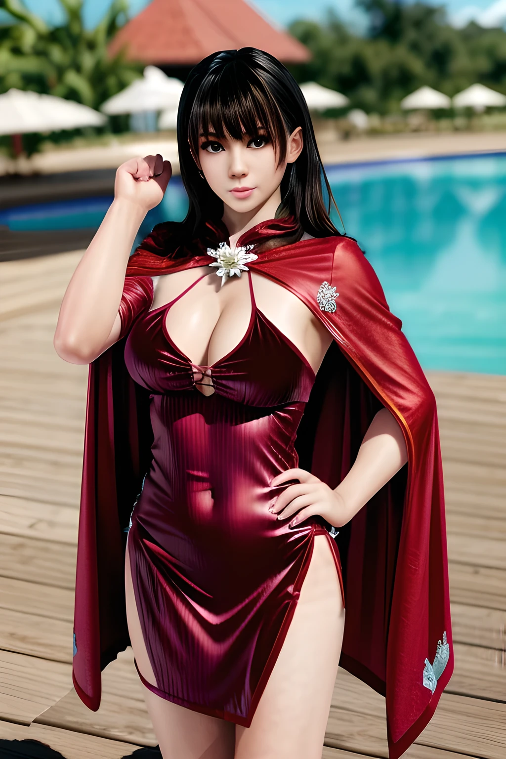 1girl,(RED theme: 1.2), (Velvet fabric nightgown: 1.2), (Ice flower cloak: 1.5), ,garden,moon,huge breasts,lactating,(lip gloss),(masterpiece), best quality, (real life portrait photography:1.5),unltra detailed,8K,Shot with a professional-grade camera like the Nikon D850,every intricate detail is captured, from the subtlest expression to the glimmer of anticipation in her eyes,Focus on thighs and above,,nanami
