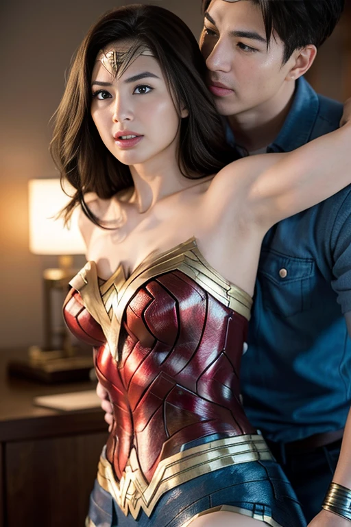 私はWonder Womanです、完璧なWonder Womanの衣装,押しdefeat,defeat,A man straddles me,Grabbed by the face、Hug from the front,I was hugged,be strangled to death,You can have it.,Men lick my face with their tongues,The guys lick my head with their tongues,Men lick my hair with their tongues,My body is licked by men,sleeping face,close ~ eye,Open your mouth,Tired face,Face of Suffering,Being slapped in the face,Getting punched in the face,Fighting with men,Fight with the men,Surrounded by men,,Caught between men,Being held back by men,Entanglement with males, Being attacked by a man,Brown Hair,  masterpiece、beautiful girl、fine eye、puffy eye、highest quality, 超High resolution, (reality: 1.4), Cinema Lighting,so beautiful、Beautiful Skin、(超reality的な)、(High resolution)、(8k)、(Very detailed)、(beautiful and fine eye)、(Very detailed)、 Detailed face、Diagonal bangle hair、Brown Hair、20-year-old、Wonder Womanのコスプレ，Wonder Woman