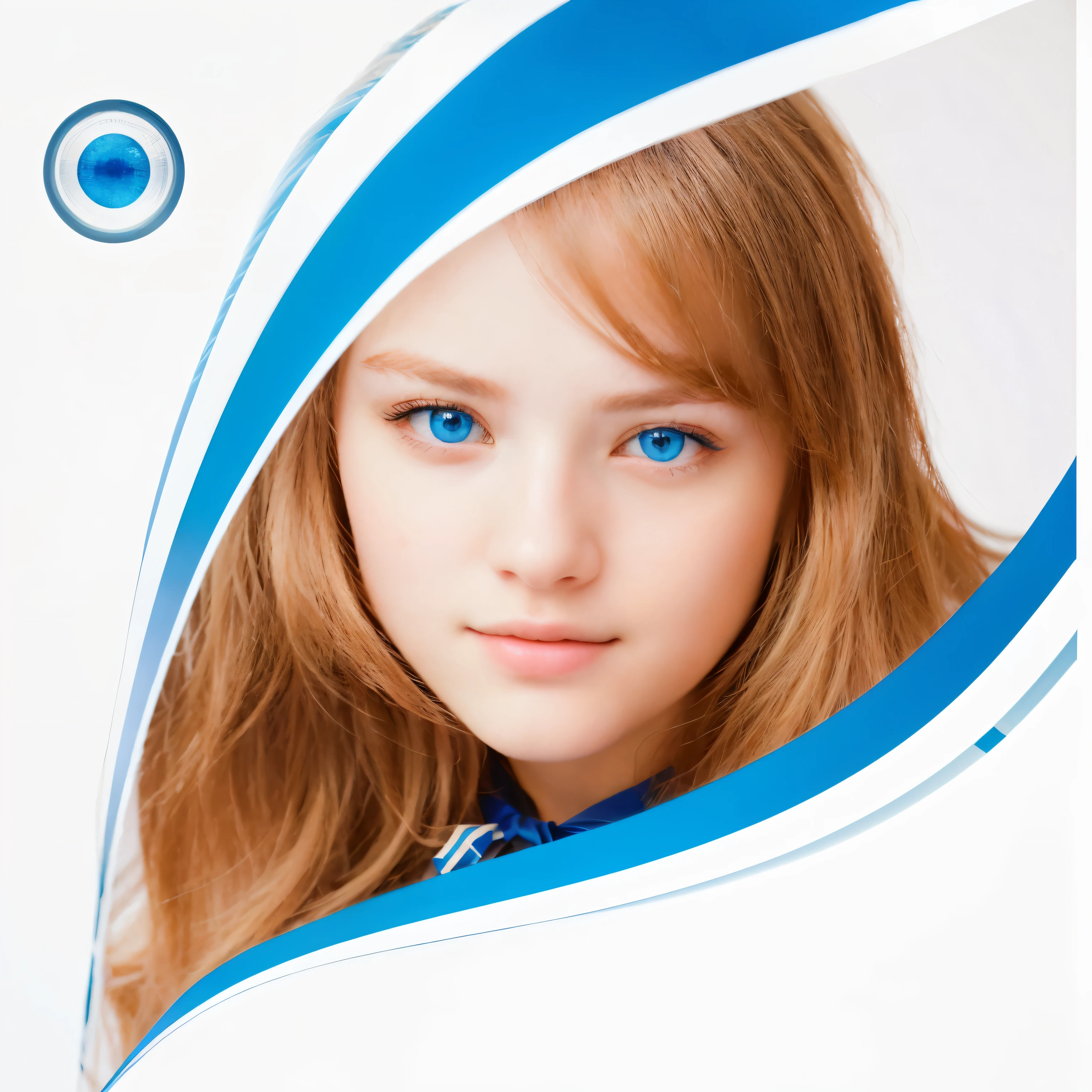 There was a woman wearing a blue ribbon around her neck, Orthochromatic filter, Portrait Photos Profile Picture, author:Christopher Zefarovich, Photoshopped, Portrait Photos, photo, Realistic face, Snapshot, foto do rosto, lens effect, wonderful, Refractive Optics, Young face, Portrait of a girl with blue eyes, Blur effect face