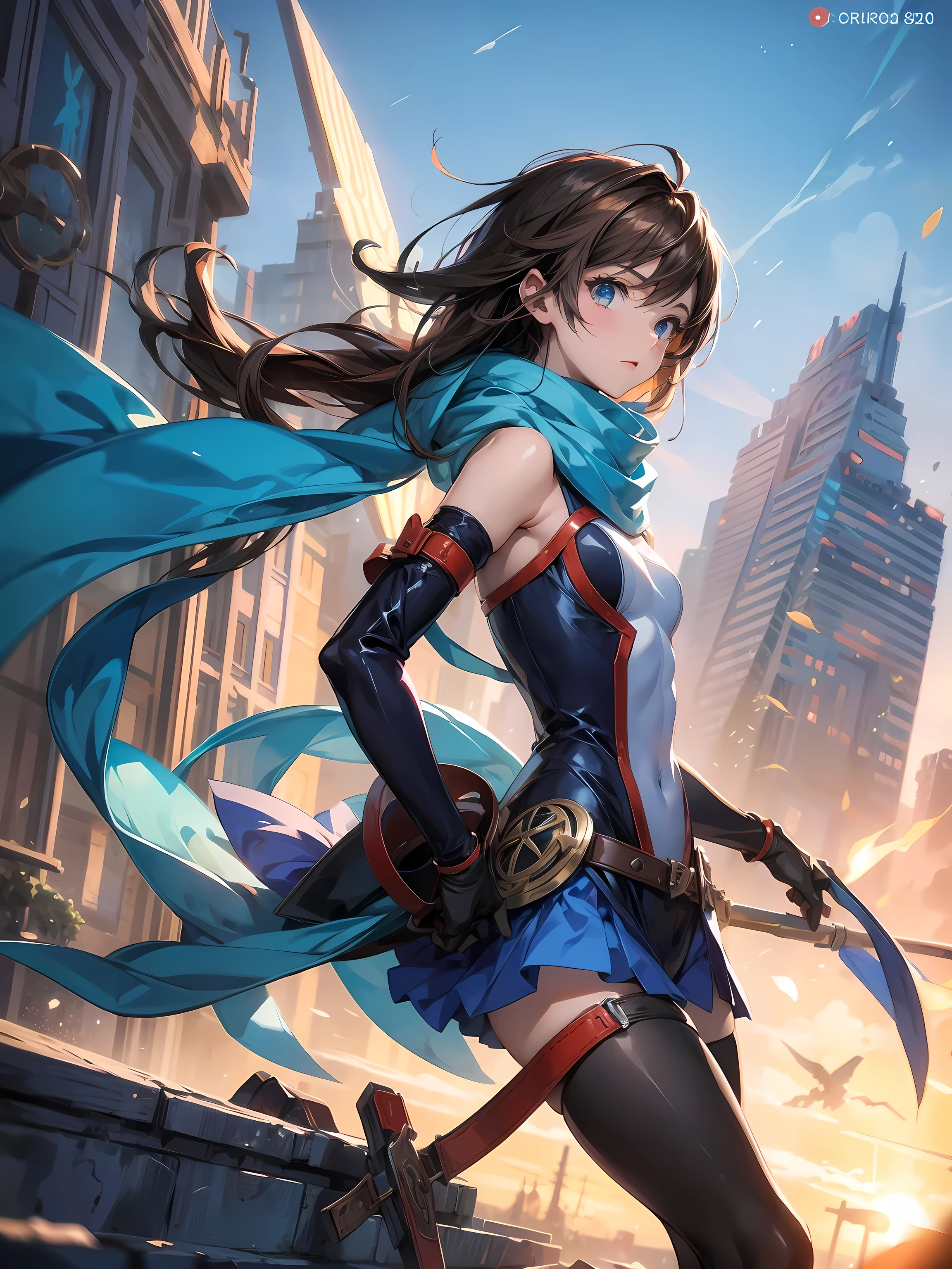 Anime boy with blue scarf and brown hair, 2. 5D CGI Anime Fantasy Art, for real, Digital Animation Art, Detailed Digital Animation Art, Hero 2d Doujin Art Collection, Premium Digital Animation Art, artger Details, Profile picture 1024px, Fantasy style anime, High quality anime digital art, 4k comics wallpaper, 8K, best quality, masterpiece: 1.2, Pixel avatar style,