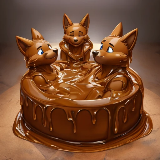 3 furries covered in brown slime