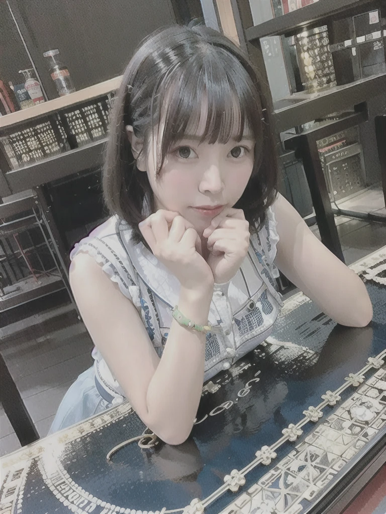 (dynamic poses:1.4), (Dynamic Angle:1.4), rest (Detailed background:1.4)、Ultra Detailed背景、(floating light blue clouds:1.4)、(floating blue flowers:1.4)、 rest (perfect anatomy、Perfect hands:1.4)、(perfect five fingers:1.4)、(Perfect 4 long fingers and perfect short thumb:1.4)、(The thumb is shorter than the other 4 fingers:1.4)、(Perfect arms:1.4)、(Perfect two legs:1.4)、((Top quality、8K、masterpiece:1.3))、1 Girl、一个Smile、whole body、face slimming、Pretty Woman、(Dark brown hair)、Ultra-fine face、Delicate eyes、Double eyelids、Blurred Background、face slimming、Lovely、Very pretty beautiful girl、happy smiley face、comprehensive、Ultra Detailed、4k、On the table、Little mouth、huge 、here、underwear、Short skirt,High waist skirt,Boss,Sleeveless,bob cuts,Boots,Ultra Detailed, 4k, On the table,Smile,Little mouth,White shirt、Skirts that show the body line、Low Angle、White sweater、Takushige、