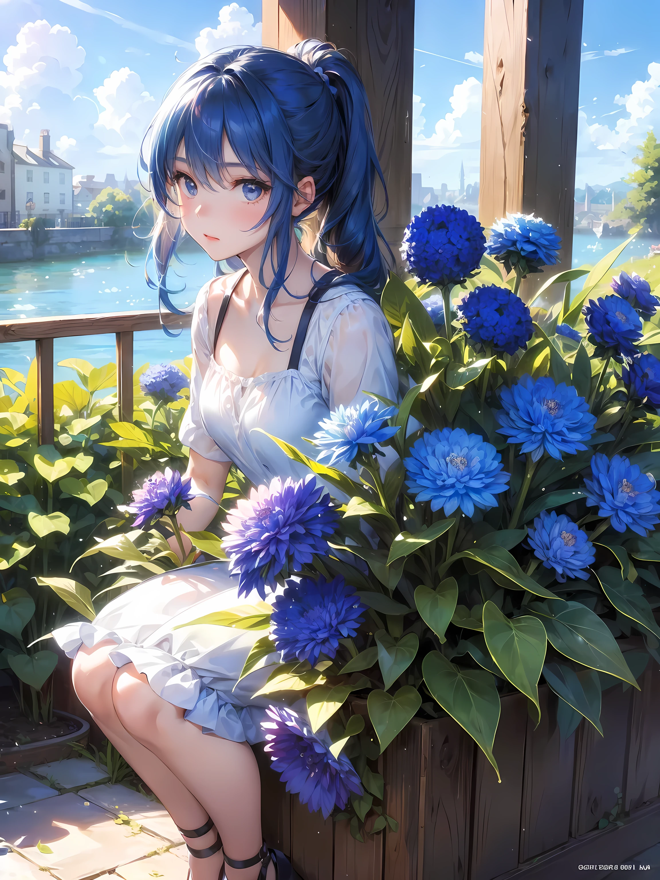 Cornflower's Artwork, Dreamy, (Petite、Girl with beautiful delicate eyes. The depth of field in the photo is perfect, Lens flare adds a nice touch. The fine details on her face really stand out, And the rating of this photo is definitely higher than 10 points. In the background, There is a beautiful ocean,The water is crystal clear,There are water drops on the water. This is an amazing photo,The beauty of the girl and the water is truly captured.)