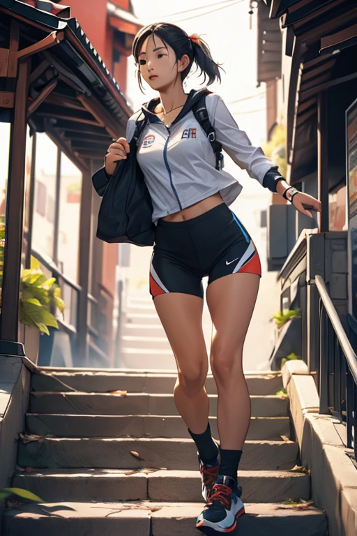 highest quality、masterpiece、High sensitivity、High resolution、One Woman、Station stairs、Running down、Thin thighs
