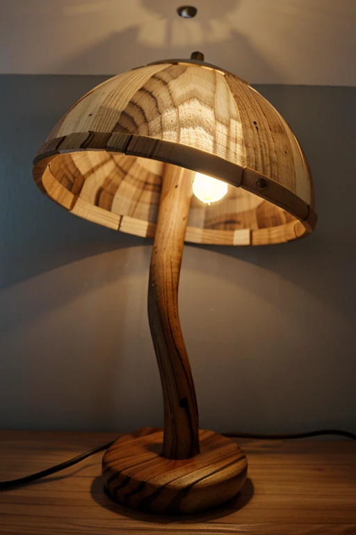 twin mushroom shaped wooden lamp